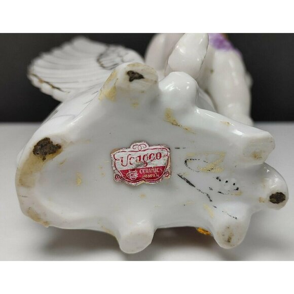 Vintage Ucagco Porcelain Cherub & Swan Figurine With Gold Accents Flower Vase - Picture 8 of 10